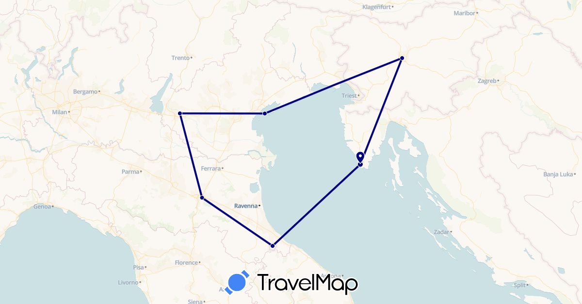TravelMap itinerary: driving in Croatia, Italy, Slovenia, San Marino (Europe)
